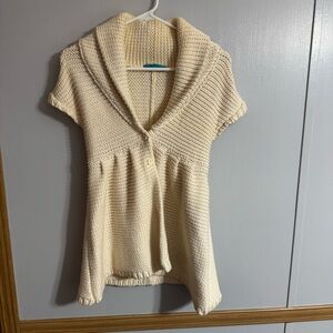 Alice + Olivia Chunky Knit Cream White Short Sleeve Cardigan Sweater in Small